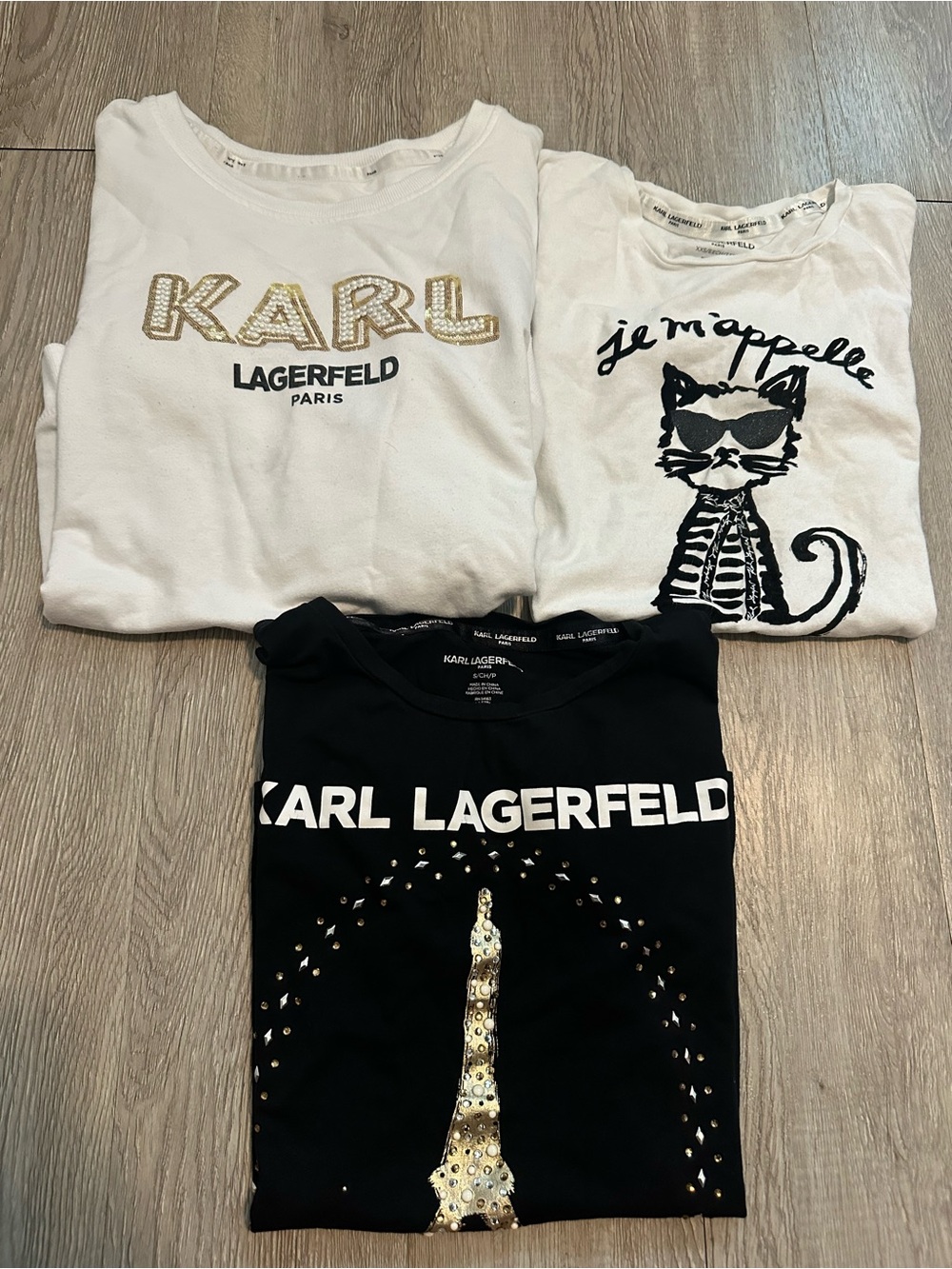 Karl Lagerfeld Paris Lot 3 Sweatshirt & T-Shirts Sz XS S M